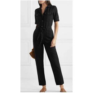 FRAME Women's Black Belted Cotton   Linen Pants Jumpsuit Size Medium